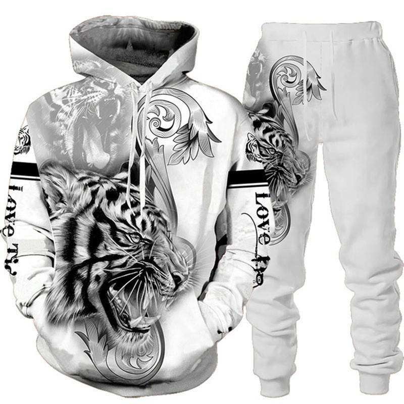 New Animal 3D Tiger Printed Hoodie Pants Suit Cool Men 2 Pcs sportswear Tracksuit Set Autumn And Winter Men's Clothing