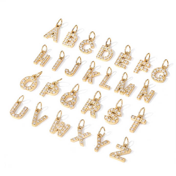 New Stock Initial Pendant Stainless Steel Letters Necklace Bracelet Alphabet Charms 18K Gold Plated DIY Zircon Initial Charms